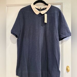 J CREW Navy Cotton T-Shirt with Silk trim collar Size XL NWT
